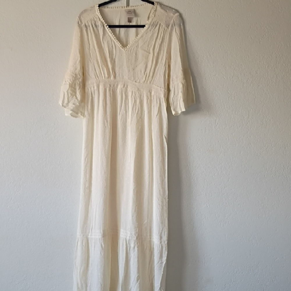 Knox Rose Women's Boho Cream Swiss Dot Maxi Dress Size S - Picture 2 of 15